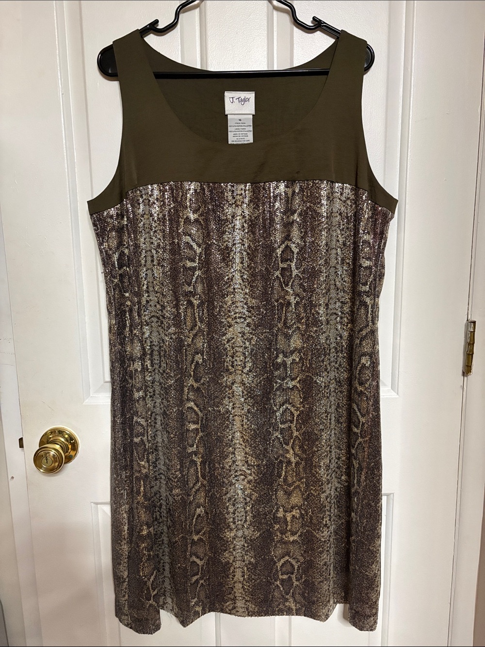 Beautiful! Olive Green & Brown Snake-Print Sleeveless Dress